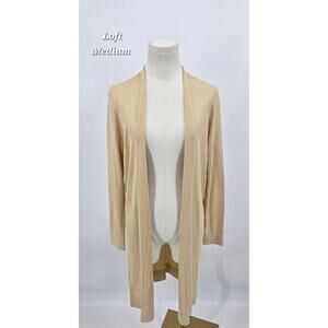 LOFT Oatmeal Open-Front Longline Ribbed Cardigan Sweater – Size M NWT